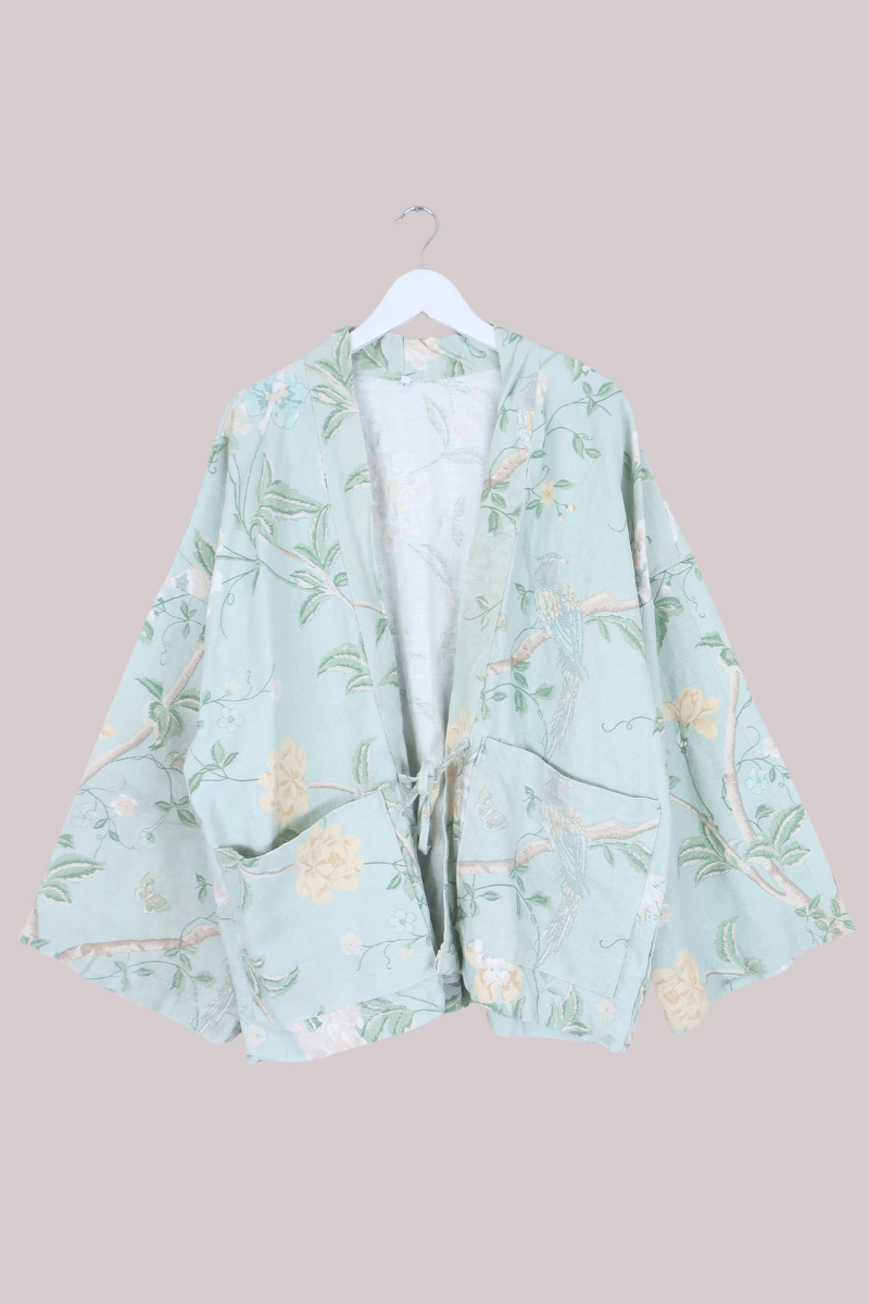 Emmeline Vintage Curtain Jacket in Mint Green Botanical