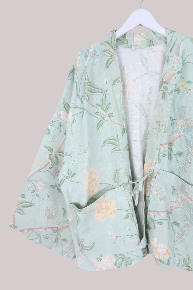 Emmeline Vintage Curtain Jacket in Mint Green Botanical