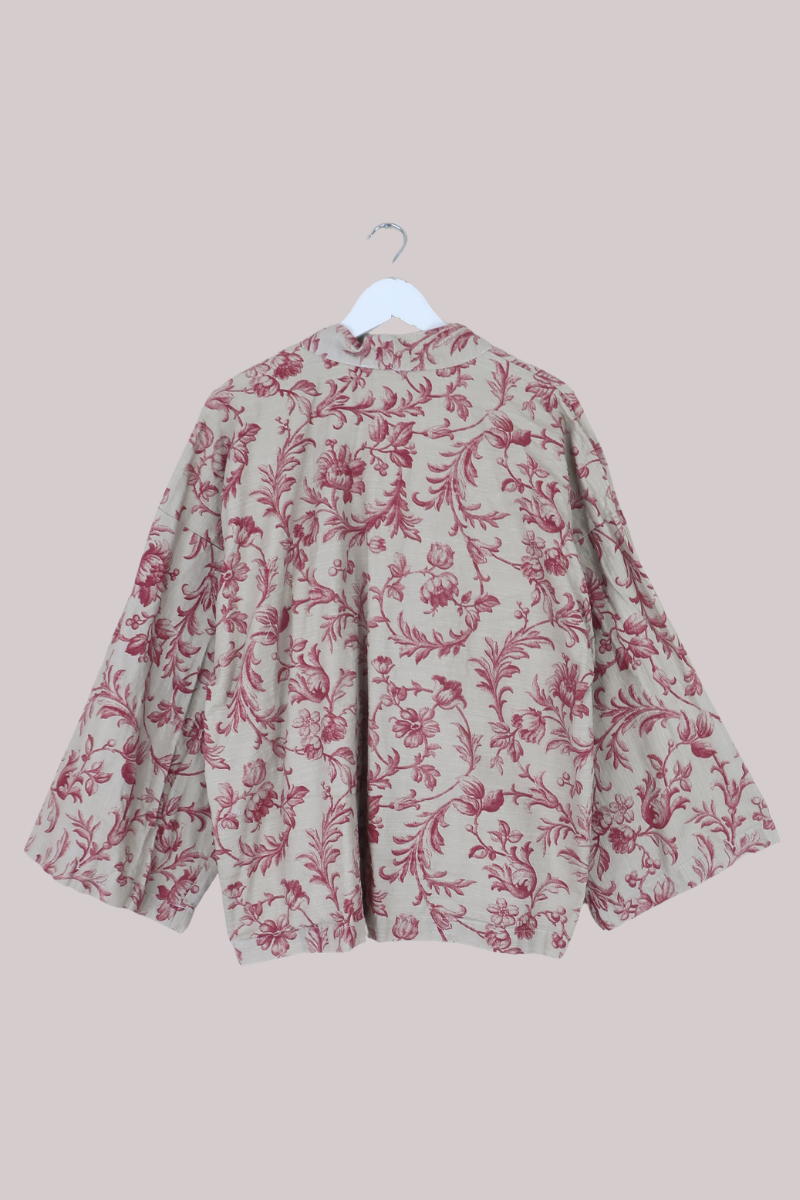 Emmeline Vintage Curtain Jacket in Off White & Rouge Pink Tudor Floral