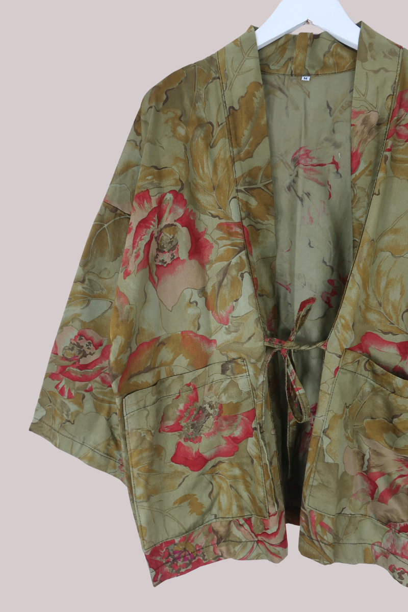 Emmeline Vintage Curtain Jacket in Olive Garden