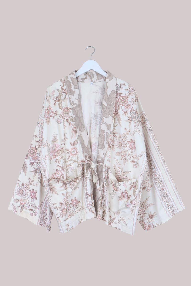 Emmeline Vintage Curtain Jacket in Mauve Ceramic Florals