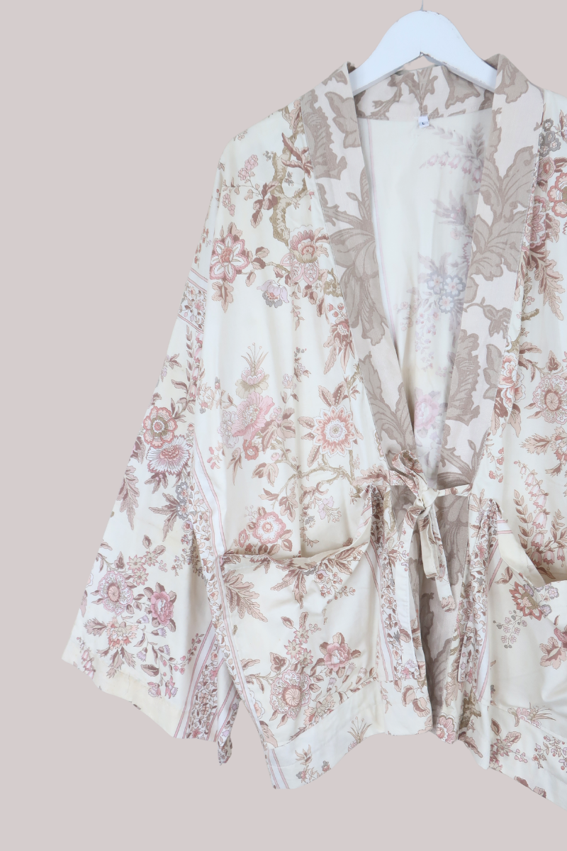 Emmeline Vintage Curtain Jacket in Mauve Ceramic Florals