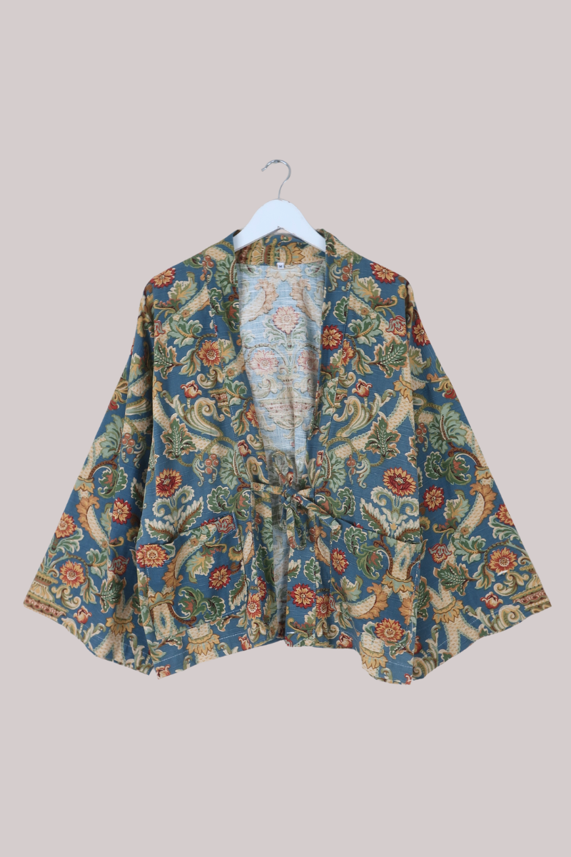 Emmeline Vintage Curtain Jacket in Roman Blue
