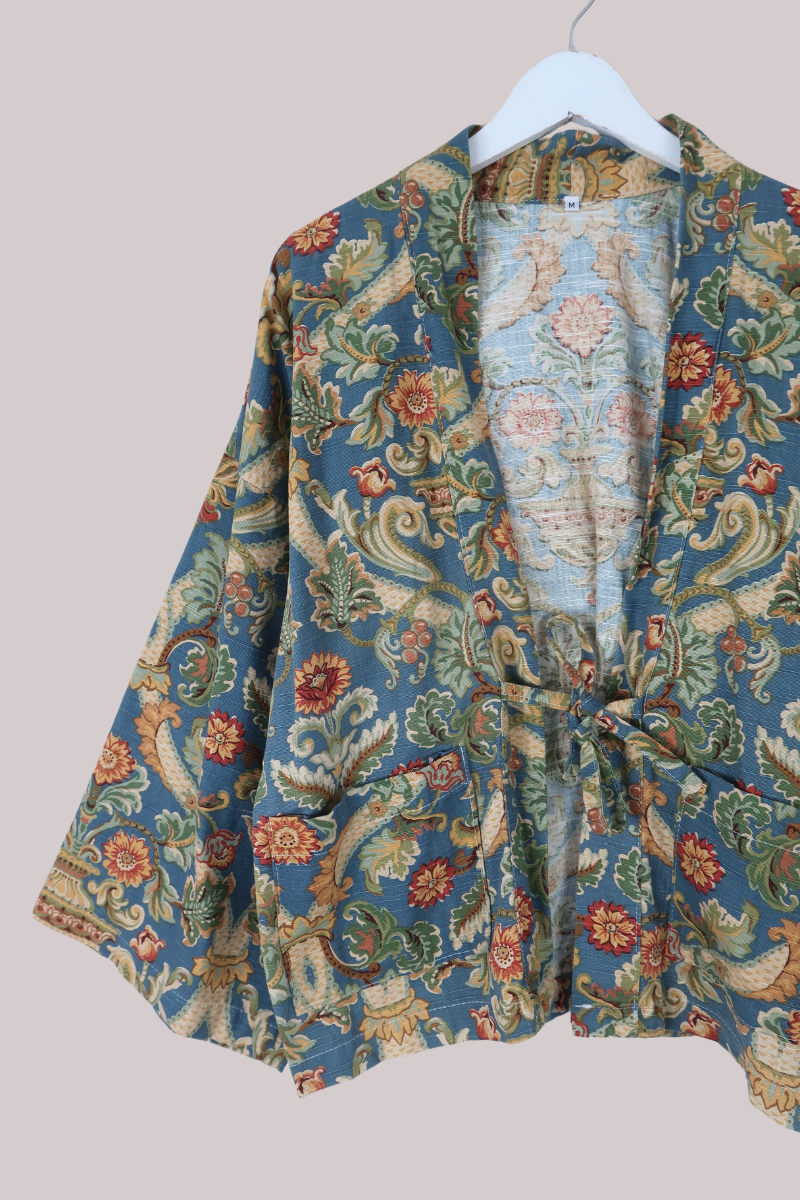 Emmeline Vintage Curtain Jacket in Roman Blue