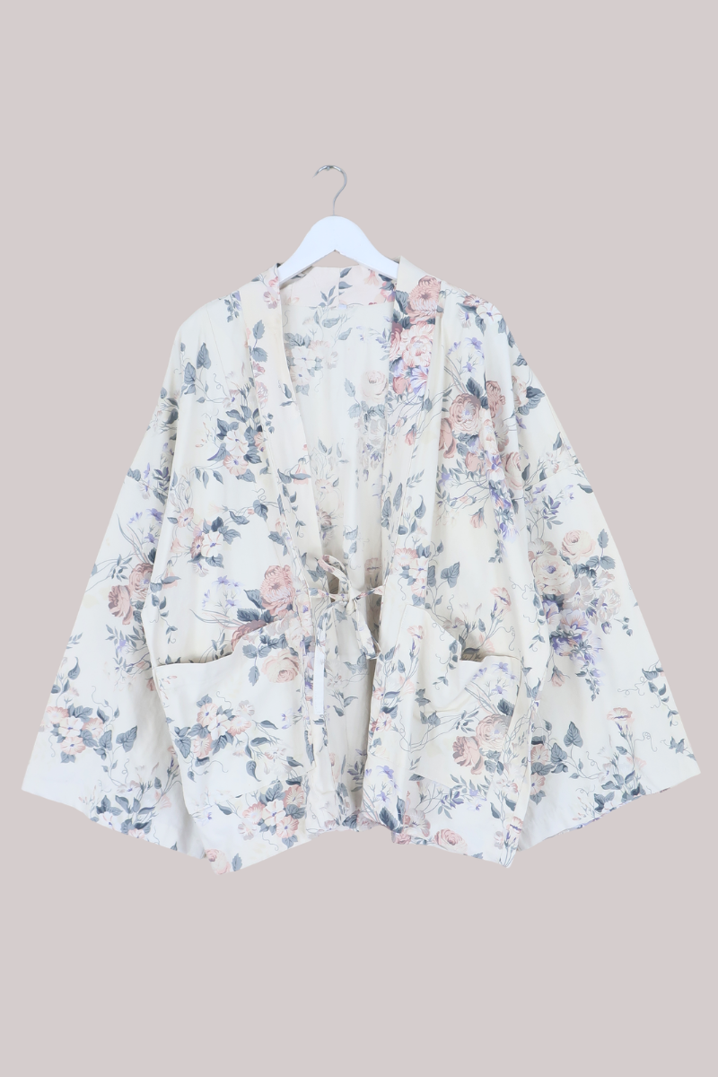 Emmeline Vintage Curtain Jacket in Salt White Wildflowers