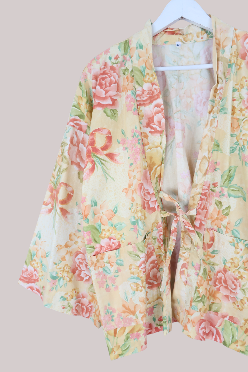 Emmeline Vintage Curtain Jacket in Sunrise Ribbon Bouquet