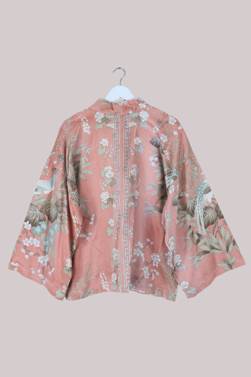 Emmeline Vintage Curtain Jacket in Terracotta Pink Tropical Birds