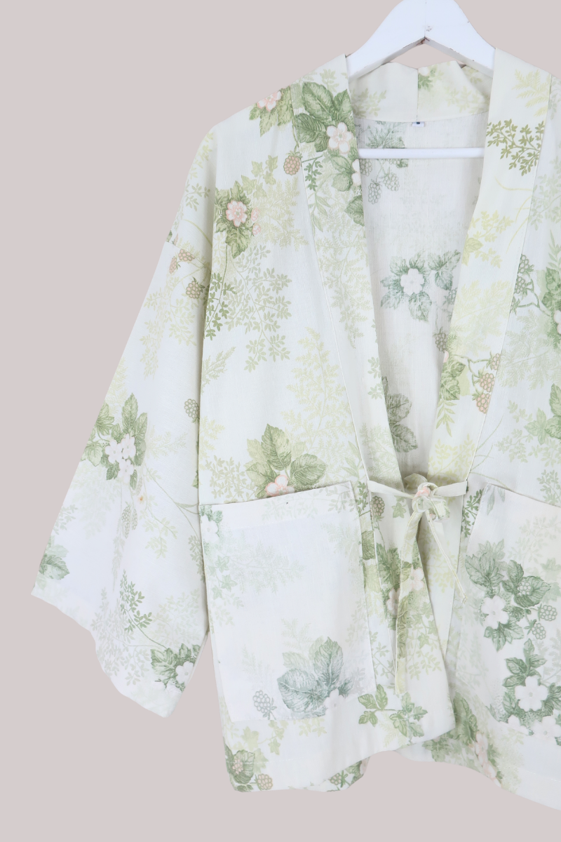 Emmeline Vintage Curtain Jacket in Wild Elderflower Green
