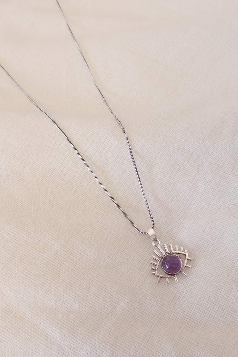 Eye Of Amethyst Silver Plated Necklace