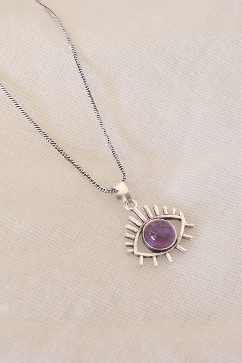 Eye Of Amethyst Silver Plated Necklace