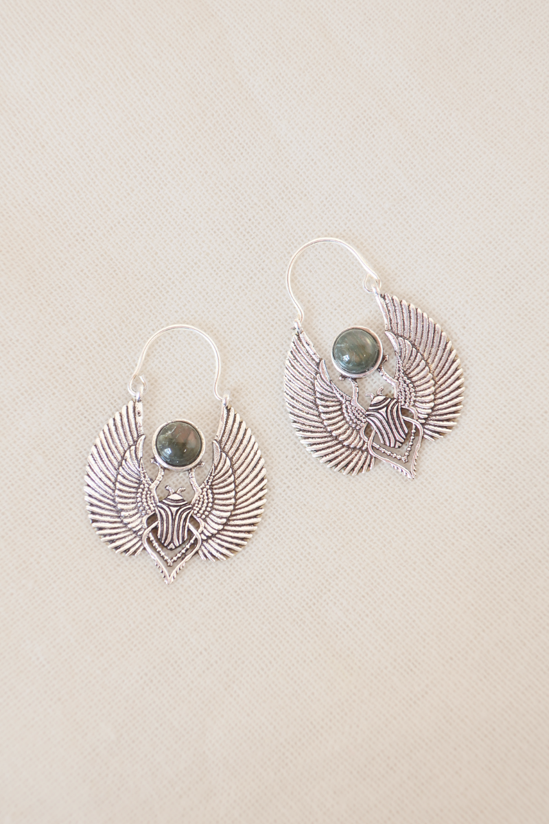 Eye Of The Scarab Silver Plated Earrings