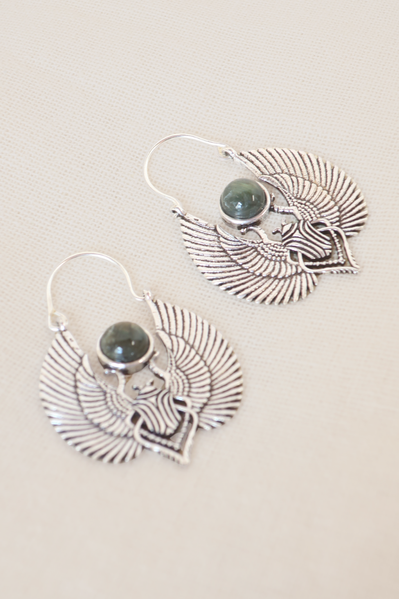 Eye Of The Scarab Silver Plated Earrings
