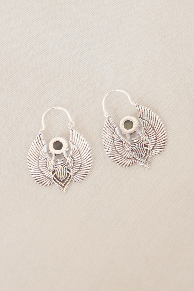 Eye Of The Scarab Silver Plated Earrings