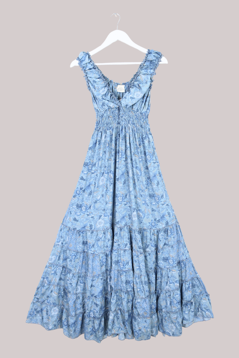 Maisie Folklore Floral Maxi Dress in Forget-Me-Not Blue