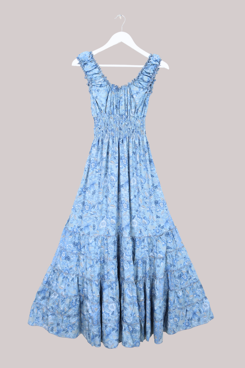 Maisie Folklore Floral Maxi Dress in Forget-Me-Not Blue
