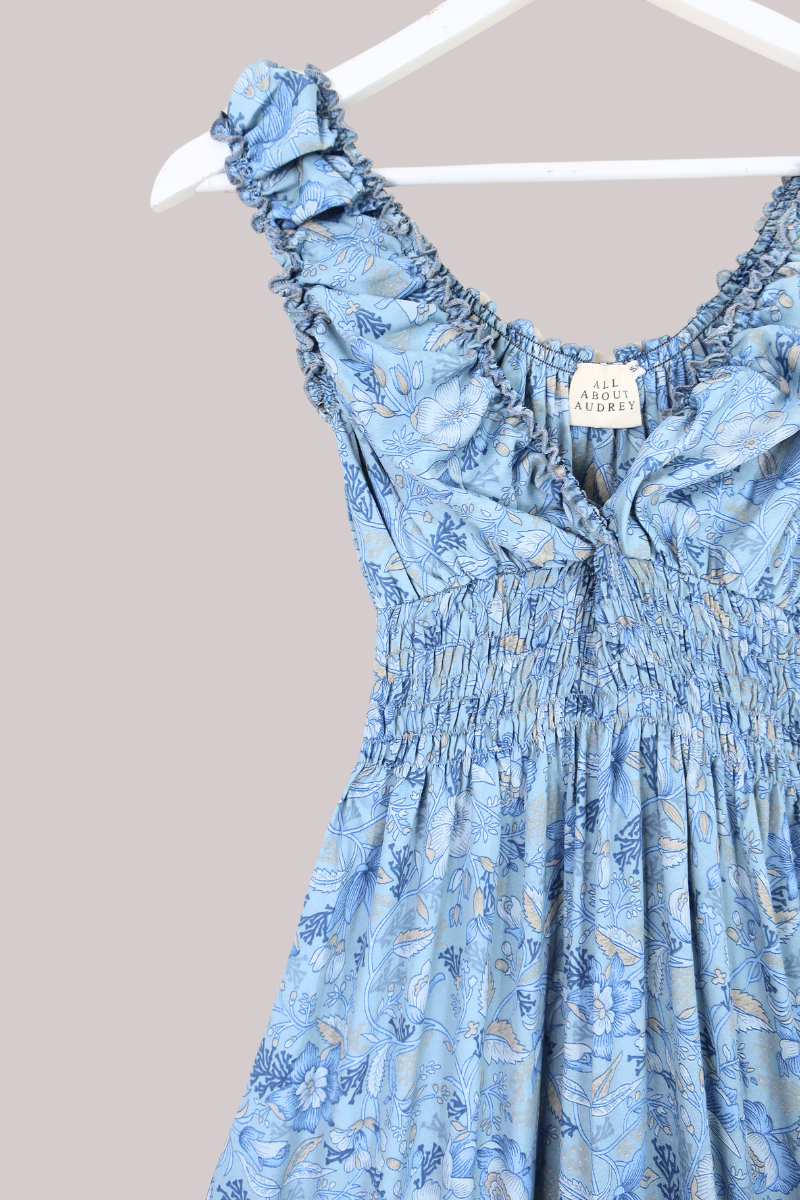 Maisie Folklore Floral Maxi Dress in Forget-Me-Not Blue