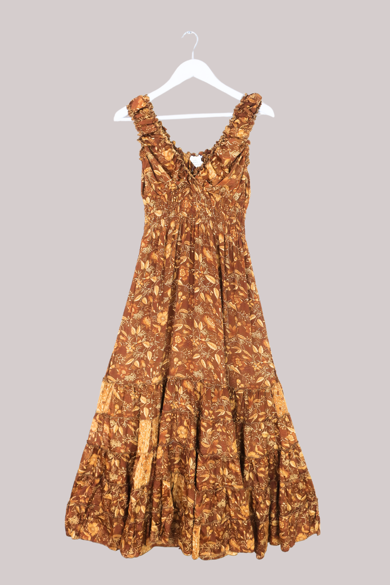 Maisie Folklore Floral Maxi Dress in Witch-Hazel Gold