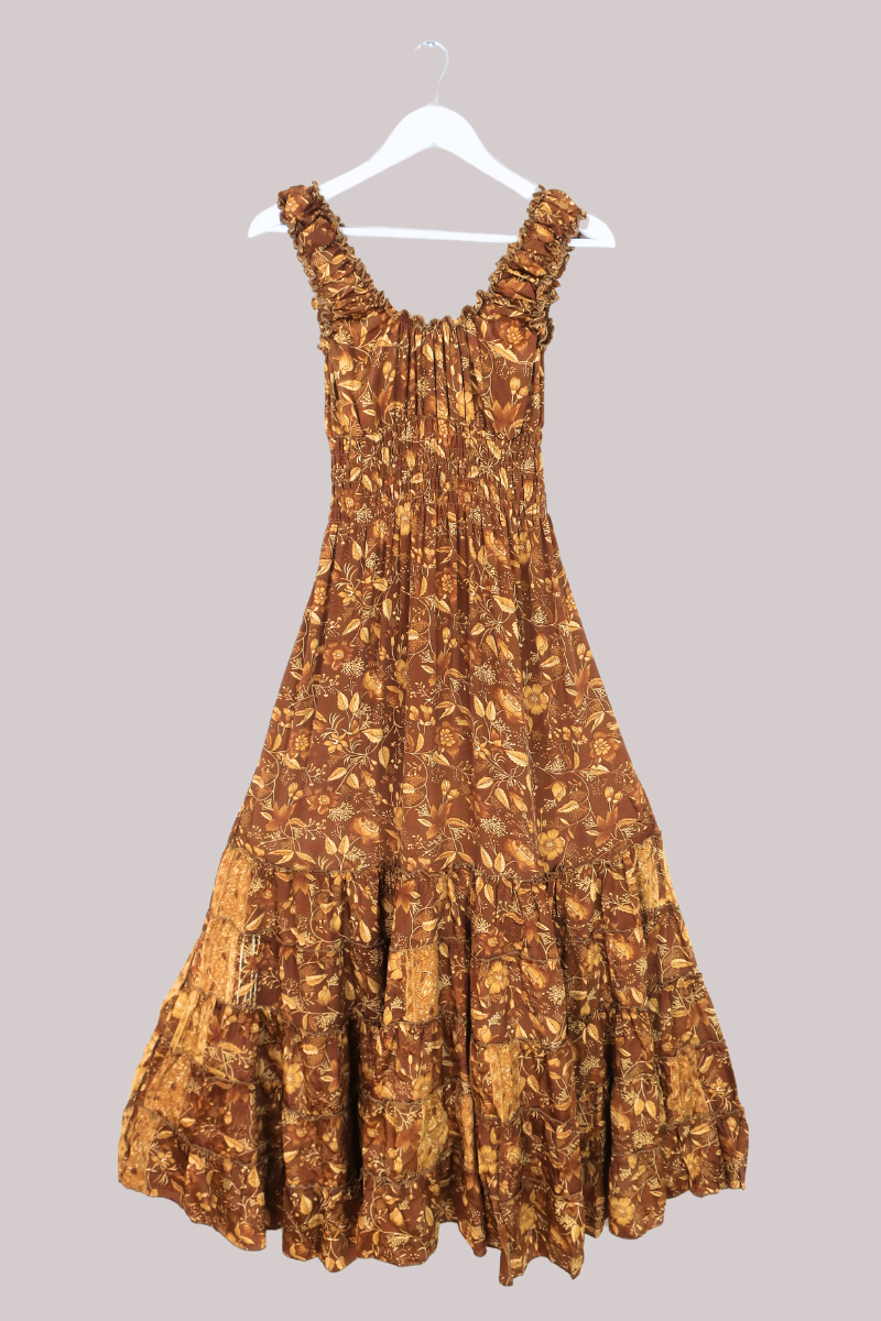 Maisie Folklore Floral Maxi Dress in Witch-Hazel Gold