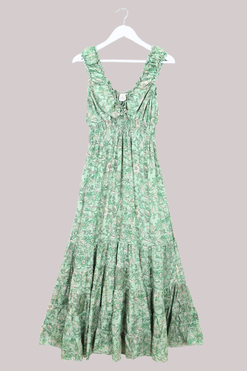 Maisie Folklore Floral Maxi Dress in Bamboo Green