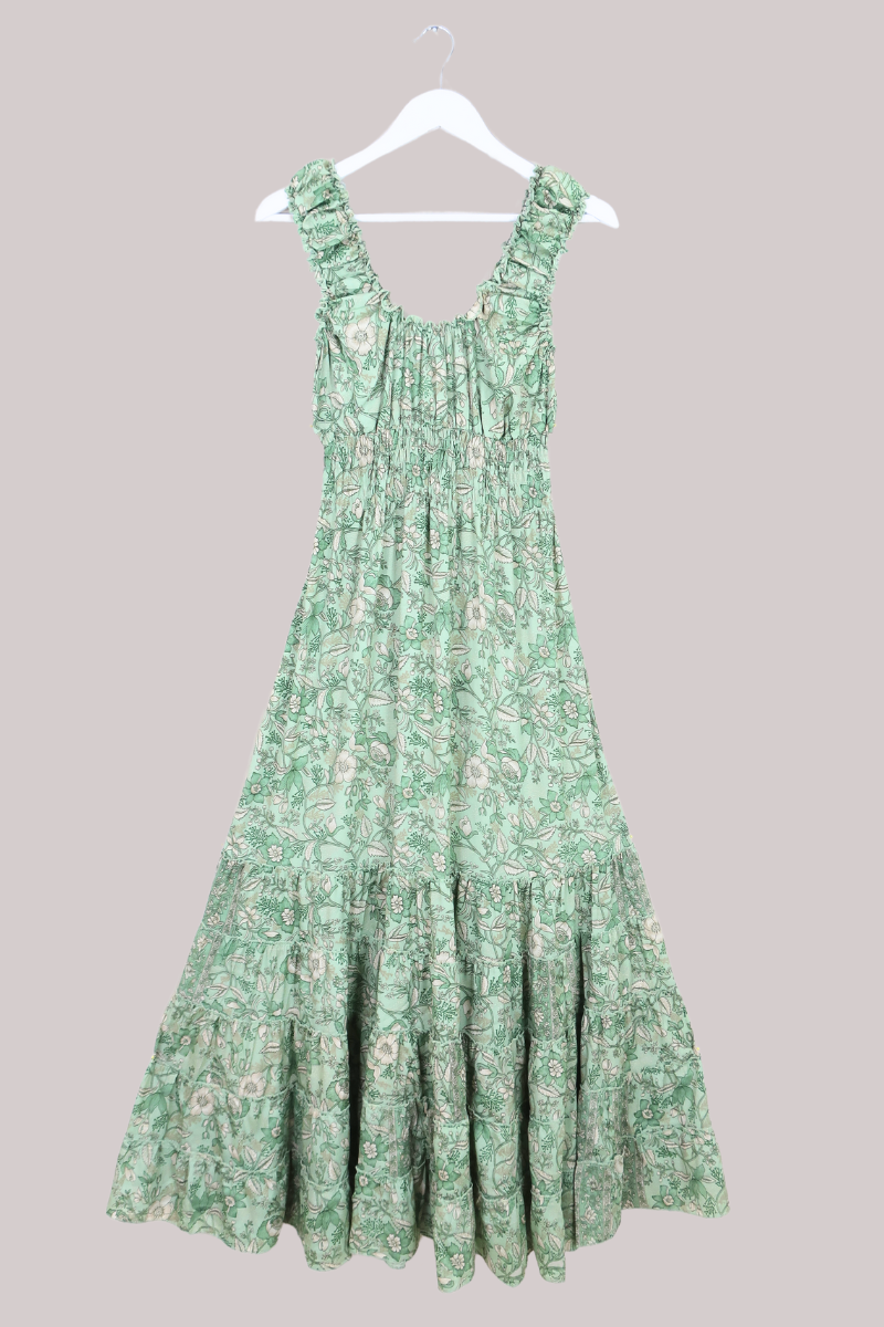 Maisie Folklore Floral Maxi Dress in Bamboo Green