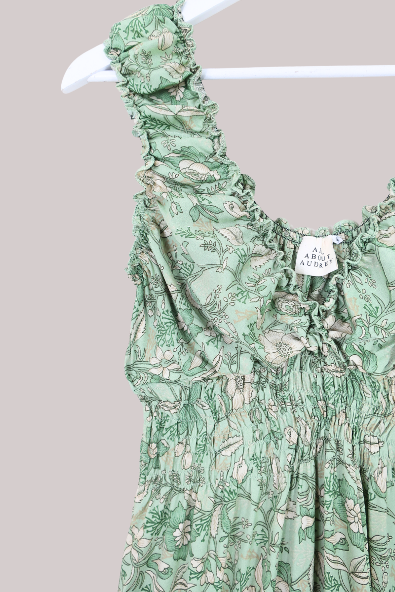 Maisie Folklore Floral Maxi Dress in Bamboo Green