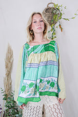 Honey Top - Vintage Indian Sari - Buttermilk & Apple Rose Print - Free Size S/M by All About Audrey