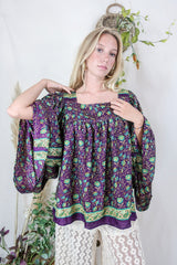 Honey Top - Vintage Indian Sari - Sangria and Juniper Paisley Bloom (free size) by All About Audrey