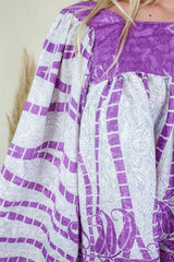 Honey Top - Vintage Indian Sari - Leafy Lilac and Ice (free size)