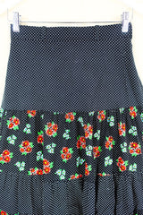 70's Vintage Skirt - Black & White Polka Dots with a Bright Floral Pattern - XXS by all about audrey
