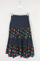 70's Vintage Skirt - Black & White Polka Dots with a Bright Floral Pattern - XXS by all about audrey