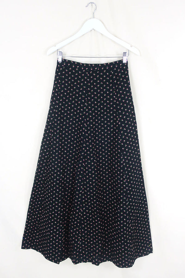 70's Vintage Skirt - Midnight Black with Sweet Berries - XS by all about audrey