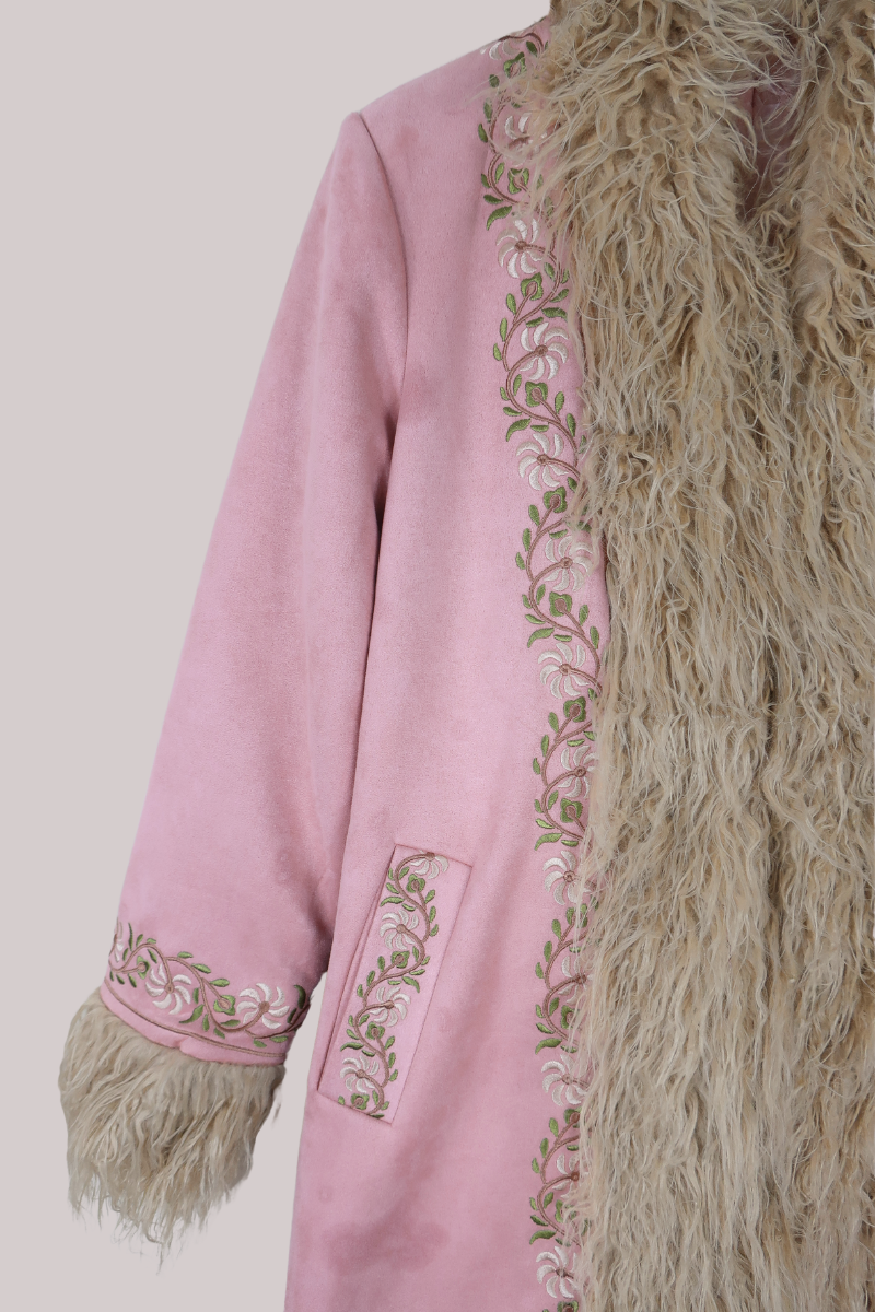 Fleetwood Embroidered Penny Lane Coat in Songbird Pink