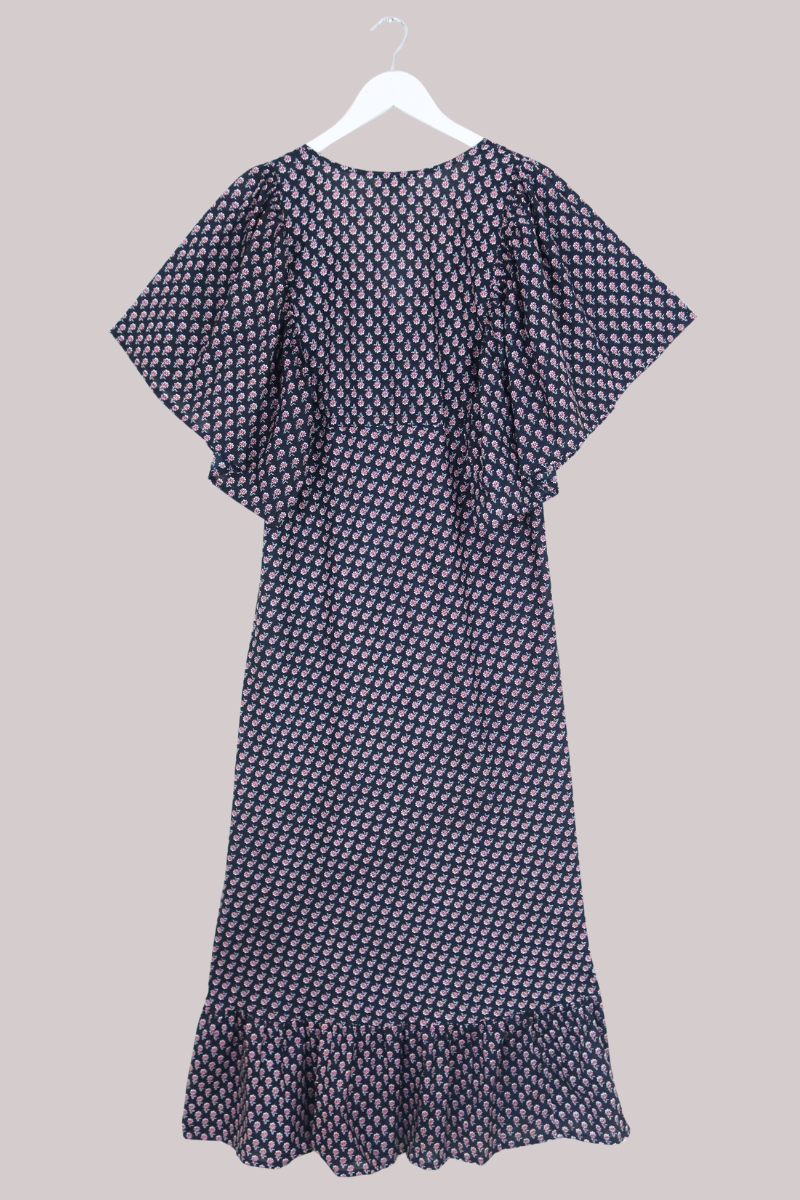 Martha Maxi Dress in Black Ditsy Cosmos - S/M