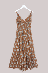 Laura Maxi Dress in Tan Palm Leaf