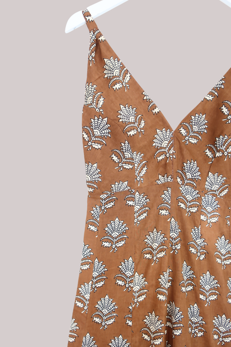 Laura Maxi Dress in Tan Palm Leaf