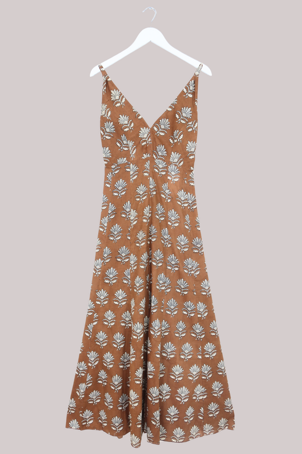 Laura Maxi Dress in Tan Palm Leaf