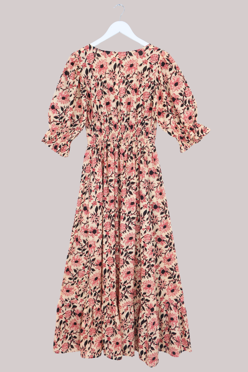Carmen Maxi Dress in Dusky Vintage Sunflowers