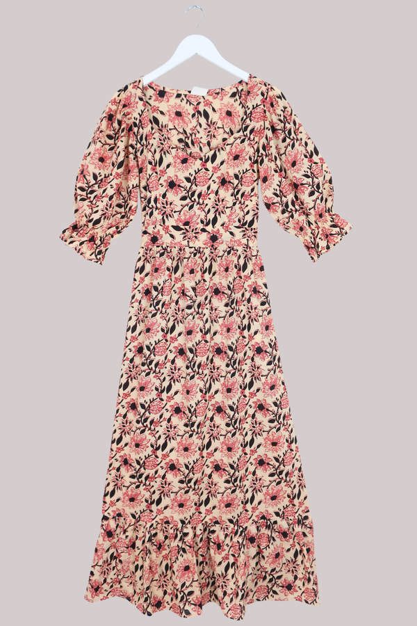 Carmen Maxi Dress in Dusky Vintage Sunflowers