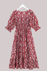 Carmen Maxi Dress in Antique Scarlet Garden