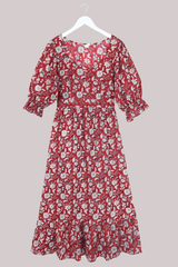 Carmen Maxi Dress in Antique Scarlet Garden