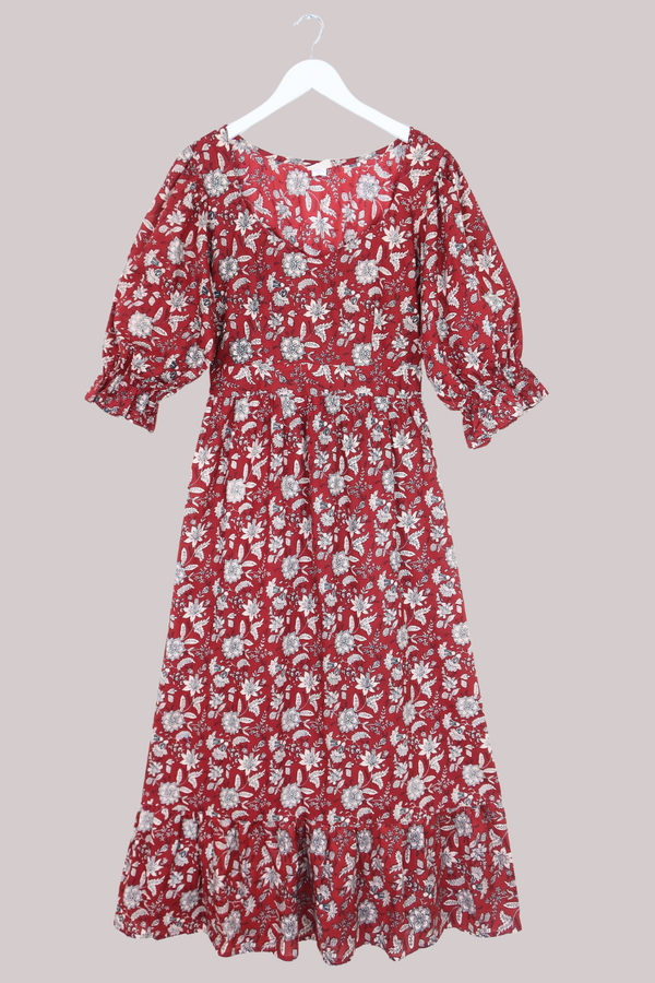 Carmen Maxi Dress in Antique Scarlet Garden
