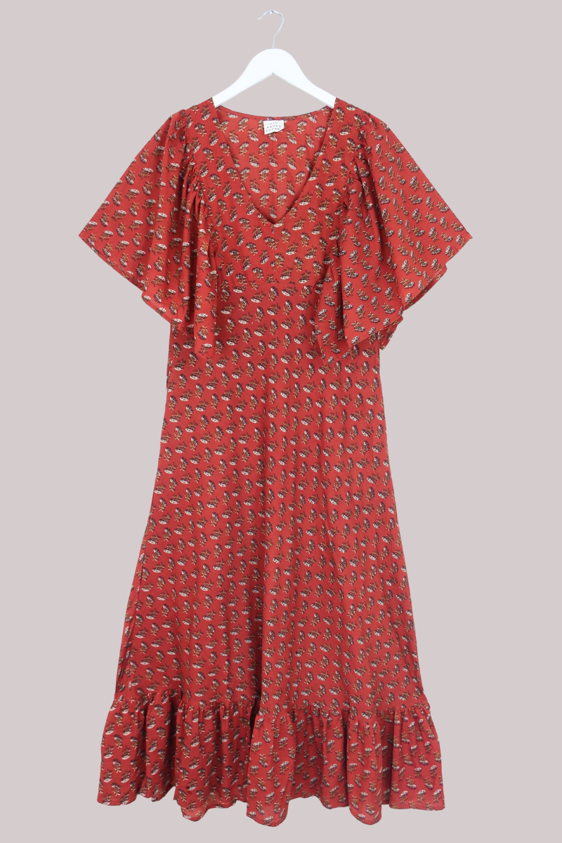 Martha Maxi Dress in Crimson Field Of Dreams - S/M