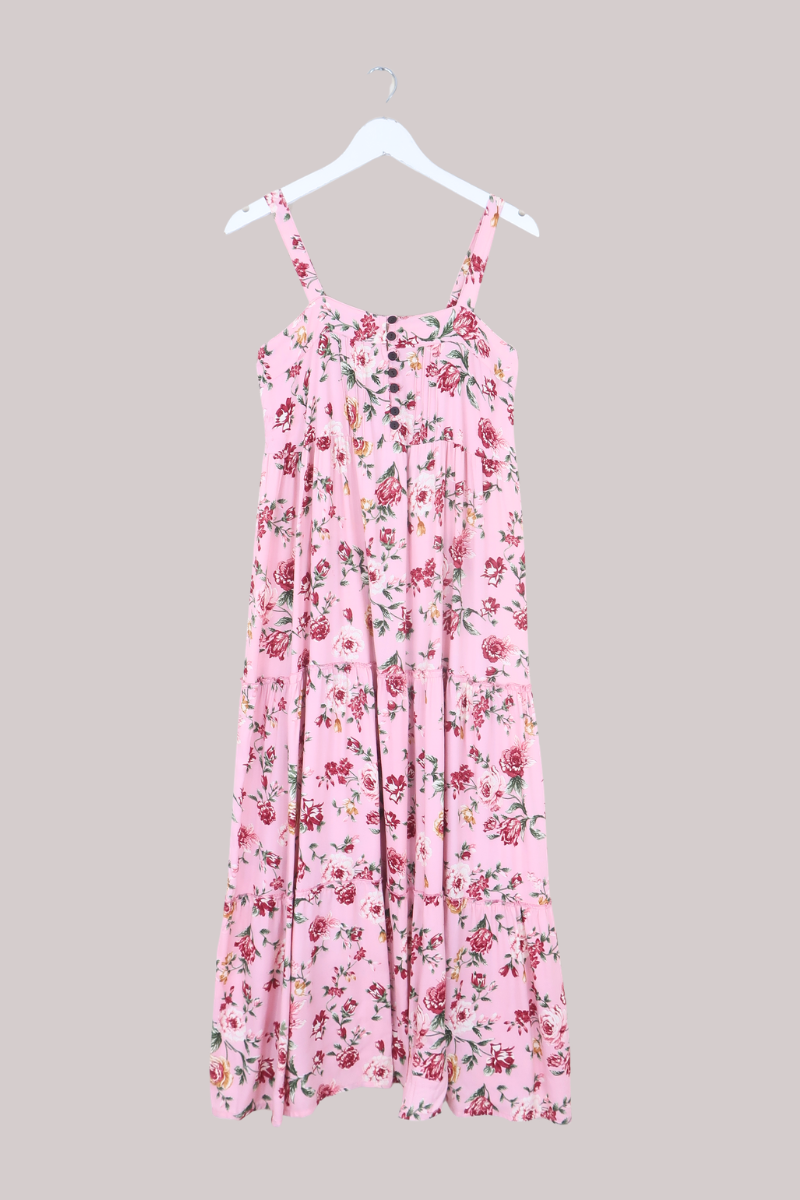 Amelia Pinafore Maxi Dress in Daydream Pink Roses