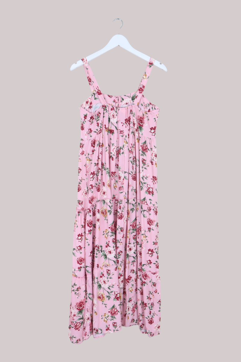 Amelia Pinafore Maxi Dress in Daydream Pink Roses