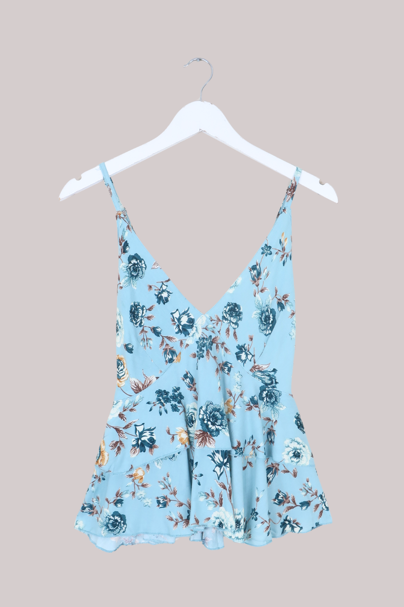 Celeste Babydoll Cami Top in Breeze Blue Roses