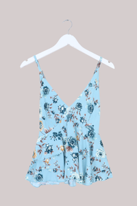 Celeste Babydoll Cami Top in Breeze Blue Roses
