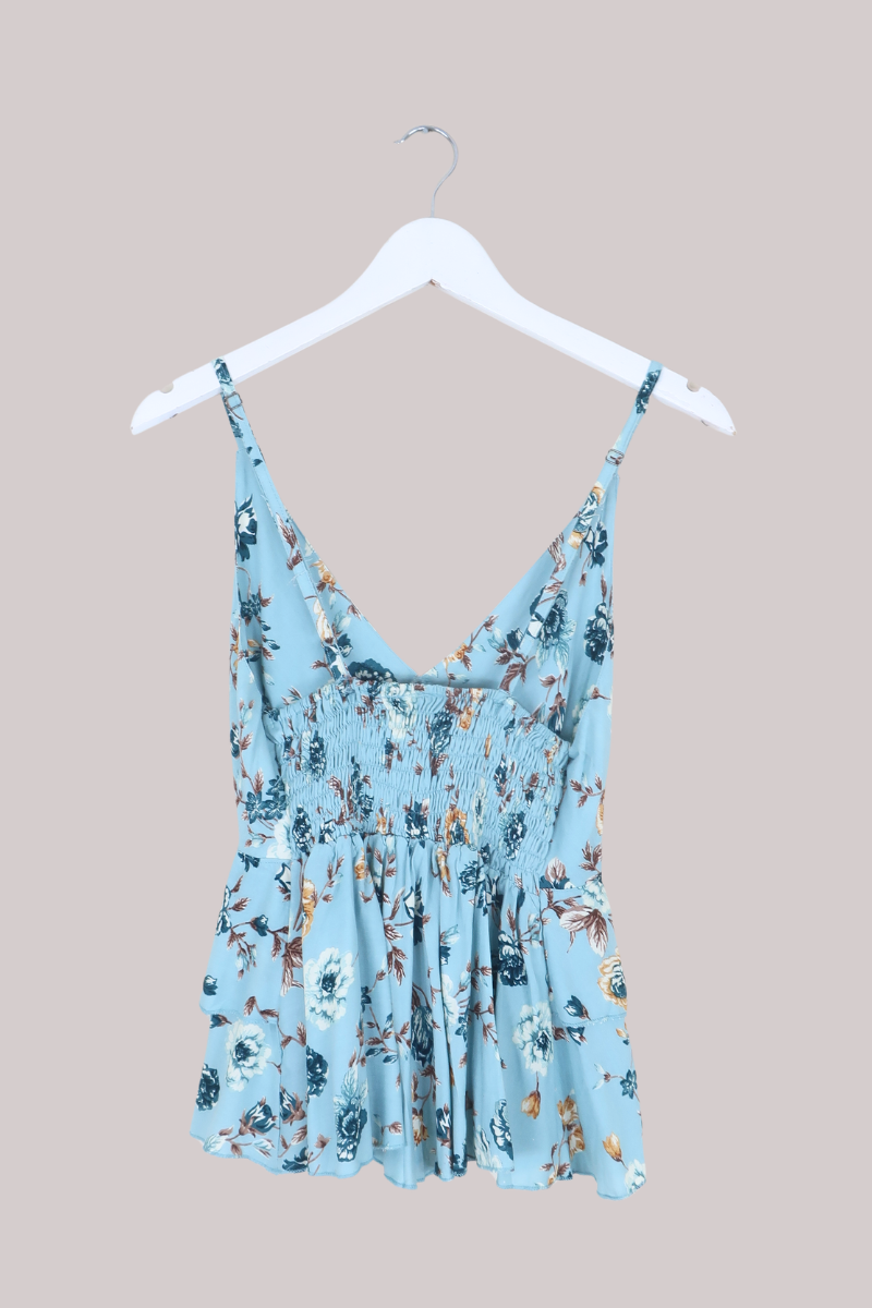 Celeste Babydoll Cami Top in Breeze Blue Roses
