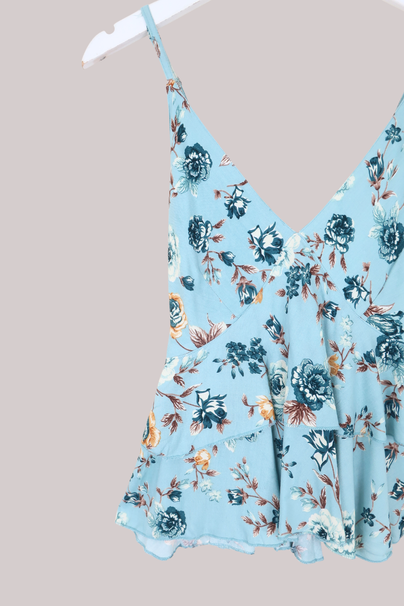Celeste Babydoll Cami Top in Breeze Blue Roses