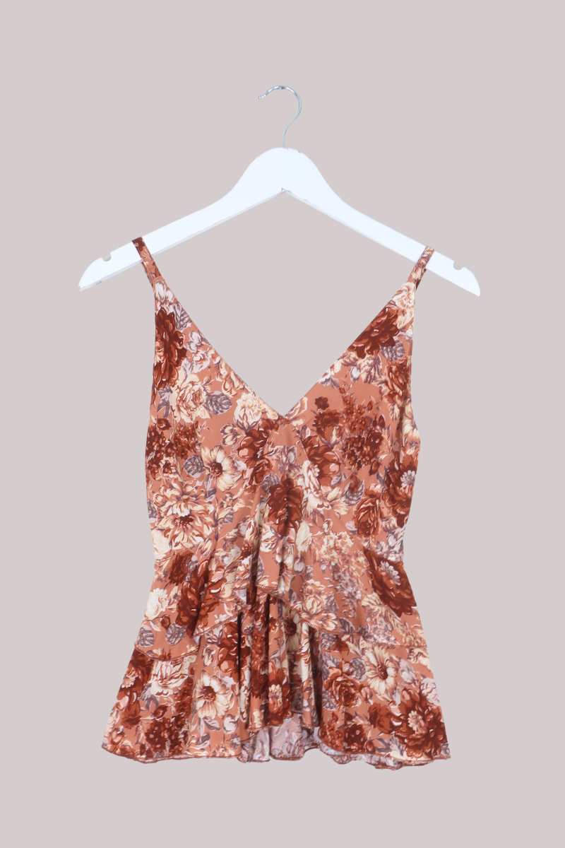 Celeste Babydoll Cami Top in Terracotta Blush Floral