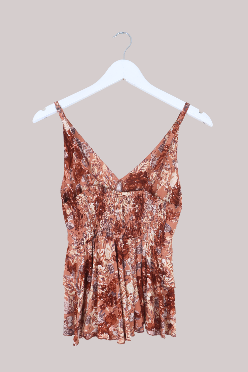 Celeste Babydoll Cami Top in Terracotta Blush Floral